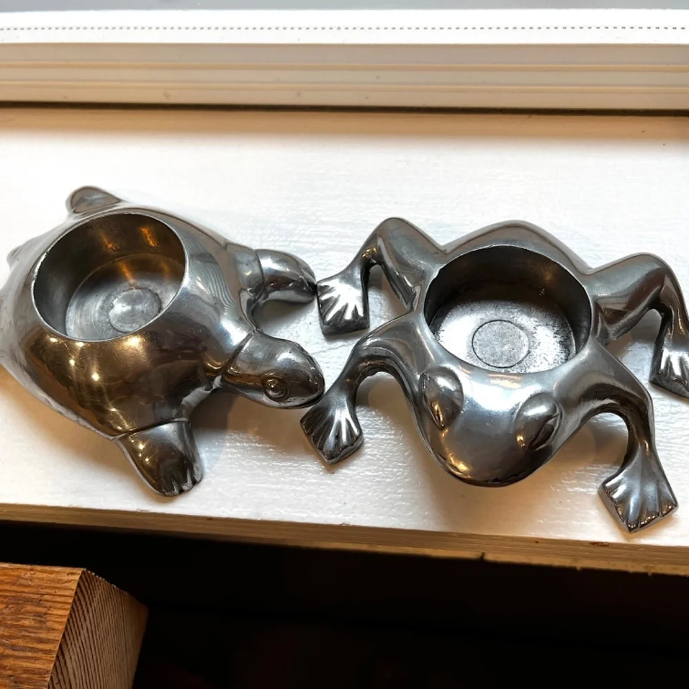 Restoration Hardware Frog & Turtle Aluminum Chrome Tea Light Candle Holders